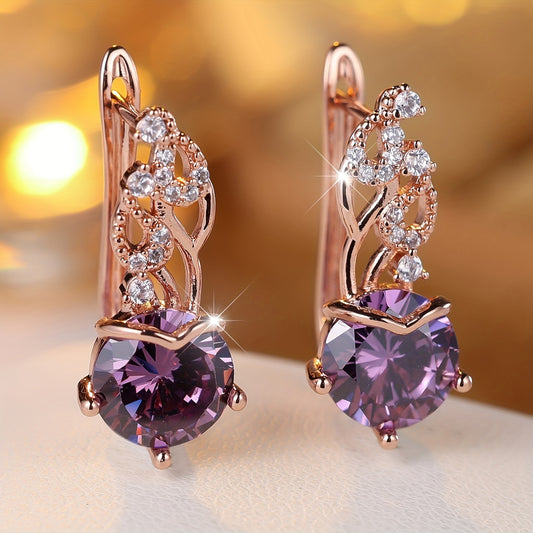 Elegant Bohemian Copper Earrings with Purple Synthetic Zircon for Weddings, Engagements, Valentine's Day - Unplated, Bohemian Party Jewelry