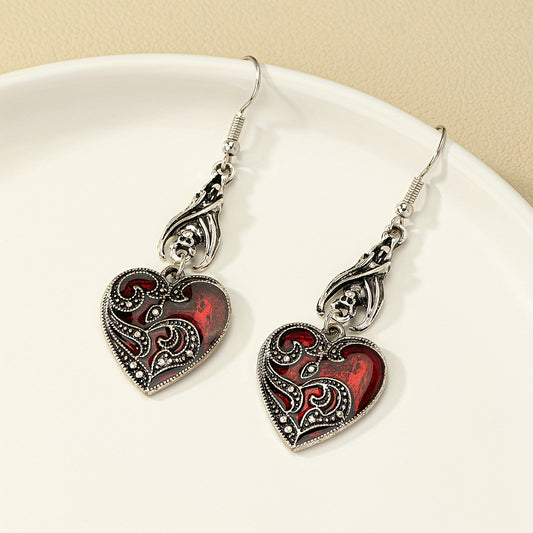 Bat Red Heart Design Pendant Earrings Vintage Gothic Zinc Alloy Jewelry Creative Women's Gifts Halloween Accessories