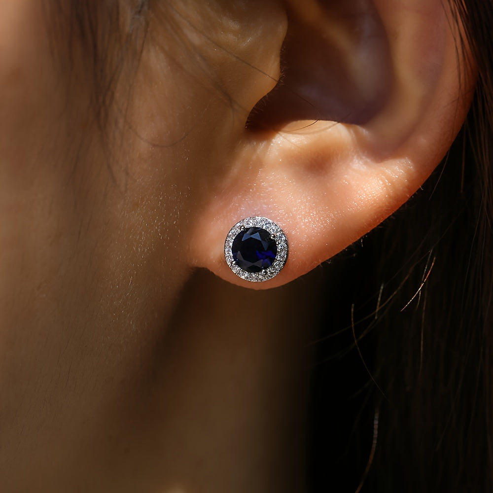 Ladies Elegant Simple Round Colored Zircon Stud Earrings - Nickel Free Copper for Everyday Wear or Parties