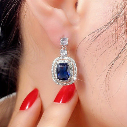 Gorgeous 925 Silver Plated Oval Cut Sapphire Pendant Earrings Microdense Crystal Side Stone Ladies Earrings Party Jewelry