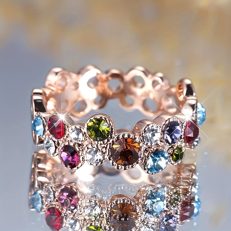 Luxury Bohemian Blue Red Rainbow Cubic Zirconia Ring - Vintage Bridal Jewelry for Weddings and Parties