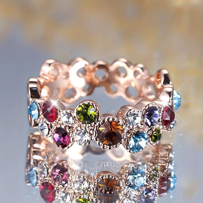 Luxury Bohemian Blue Red Rainbow Cubic Zirconia Ring - Vintage Bridal Jewelry for Weddings and Parties