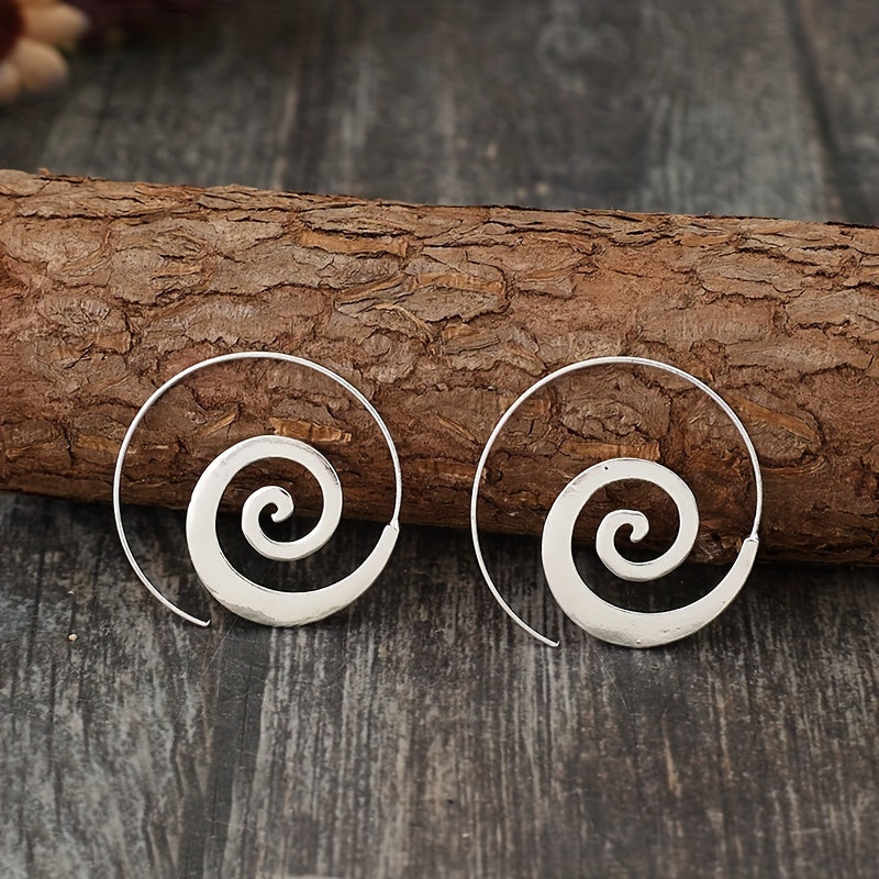 1 pair of retro minimalist geometric spiral round earrings, ethnic style retro minimalist round earrings, suitable for fashion accessories