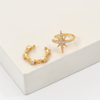 2-Piece Starlight Elegant Earring Set, Synthetic Cubic Zirconia, Copper Mini Ear Clips, Simple Style, Daily and Party Wear, Women's Anniversary Gift