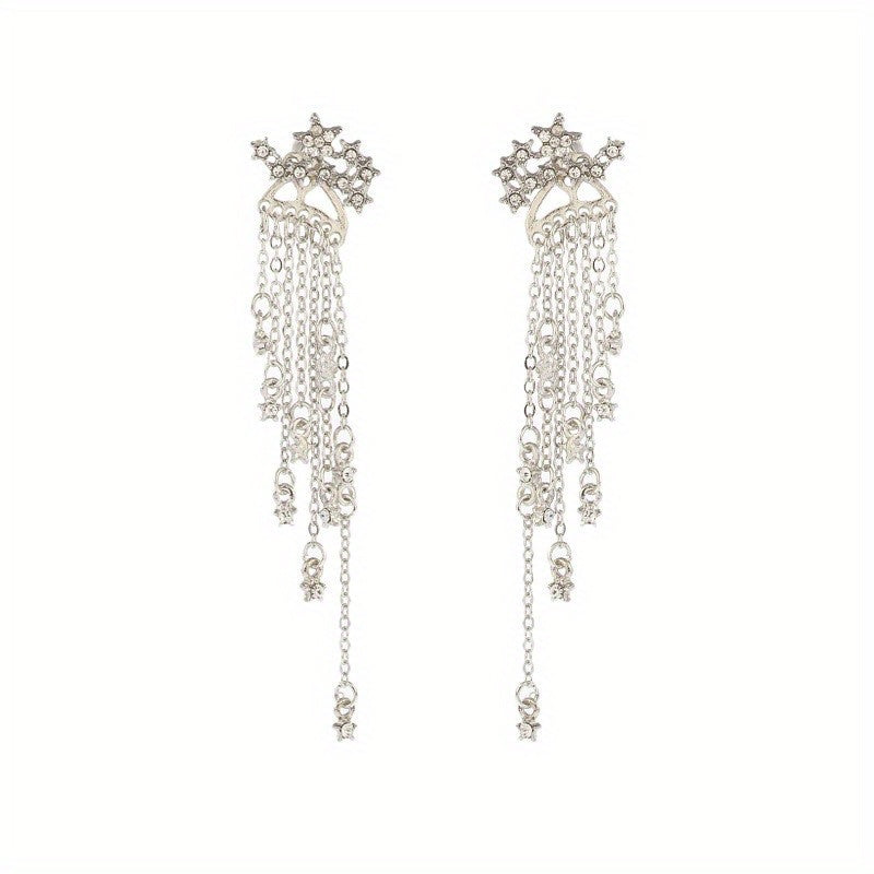Exquisite star long fringed earrings, sparkling star design