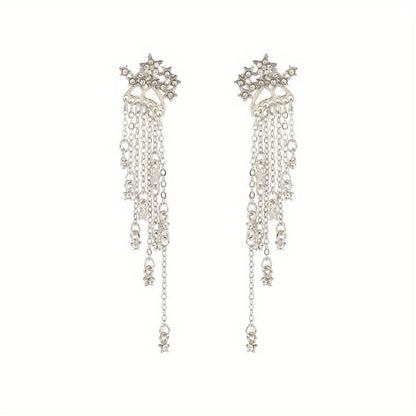 Exquisite star long fringed earrings, sparkling star design