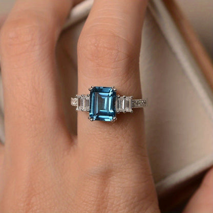 Fashion Princess Cut Aquamarine Ring Ladies Engagement and Wedding Ring Jewelry