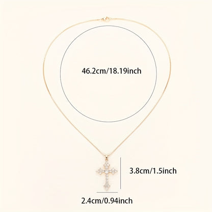 Delicate cross pendant necklace set with round shiny zircon, lucky adjustable collarbone chain