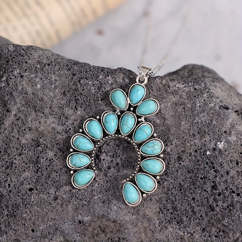 Ladies Bohemian Exaggerated Neck, Classic Western Large Turquoise Pendant Necklace
