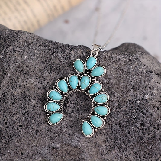 Ladies Bohemian Exaggerated Neck, Classic Western Large Turquoise Pendant Necklace