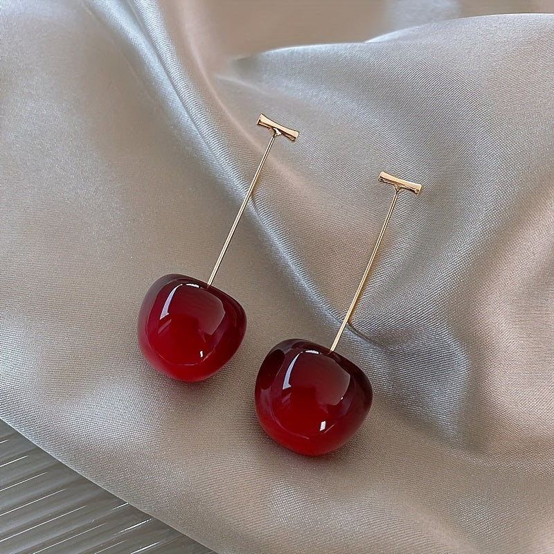 Fashion Burgundy Cherry Fruit Earrings - Ladies Versatile and Stylish Alloy Pendant Ornament with Sweet Personality