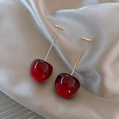 Fashion Burgundy Cherry Fruit Earrings - Ladies Versatile and Stylish Alloy Pendant Ornament with Sweet Personality