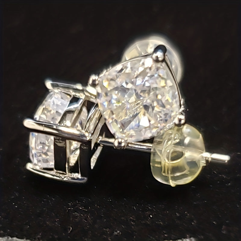 Inlaid square shiny Zirconia stud earrings, silver plating, simple earrings.