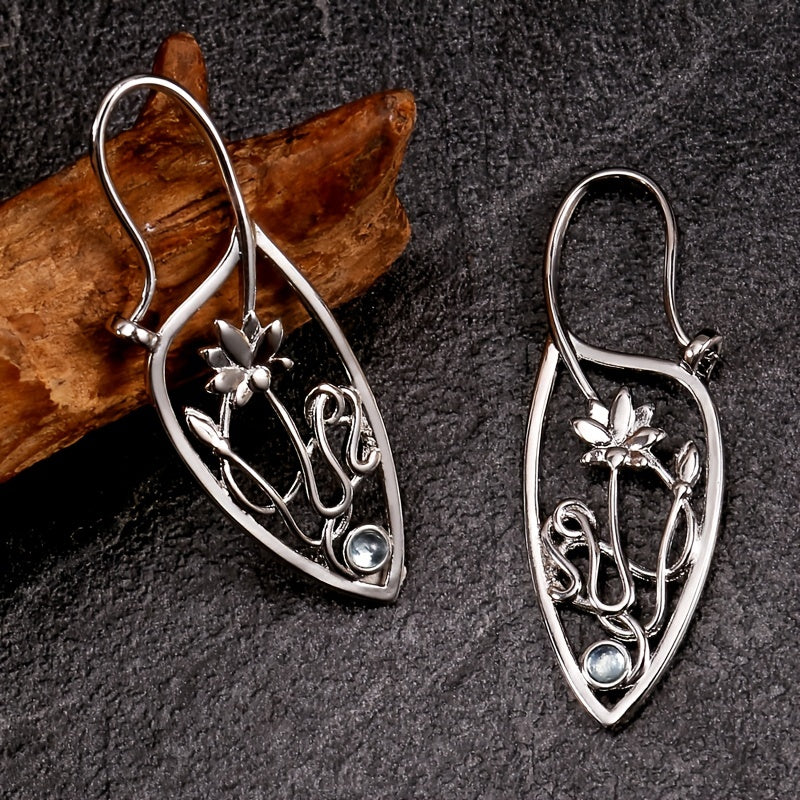 Hollow Lotus Pendant Earrings Silver High Jewelry Delicate Design Silver Plated Girl Girl
