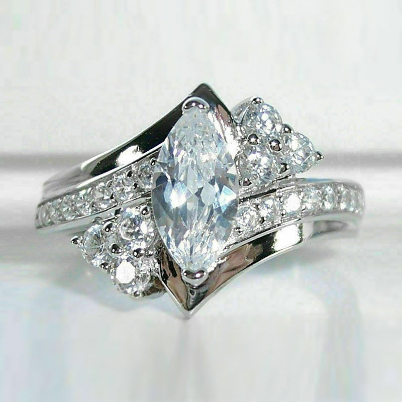 925 silver-plated zircon ring, fashionable women's horse eye ring, exquisite wedding jewelry, daily casual accessories