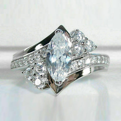 925 silver-plated zircon ring, fashionable women's horse eye ring, exquisite wedding jewelry, daily casual accessories