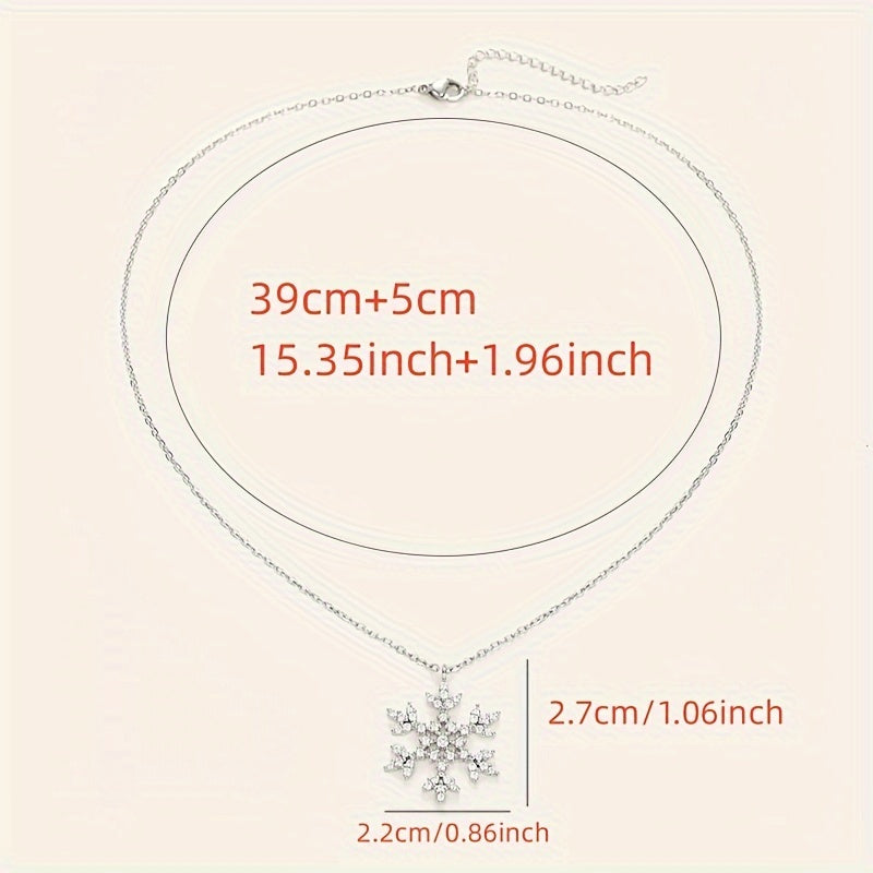 Elegant Snowflake Pendant Necklace with Sparkling Cubic Zirconia - Perfect for Christmas and Party, April Birthstone, Classic Sparkle Style
