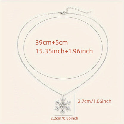 Elegant Snowflake Pendant Necklace with Sparkling Cubic Zirconia - Perfect for Christmas and Party, April Birthstone, Classic Sparkle Style