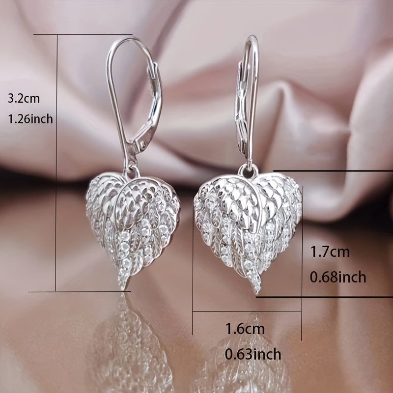 Elegant angel wings heart-shaped sparkling zircon trim retro elegant pendant earrings silver-plated jewelry lover gift