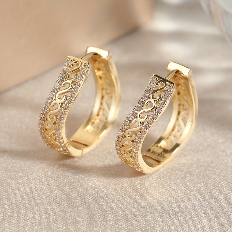 14K Gold Plated Round Earrings with Zircon Sets for Women - Vintage Bohemian Copper Earrings for Christmas, Seasons and Everyday Wear, Perfect Gift - Copper Ears