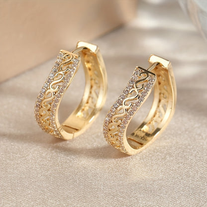 14K Gold Plated Round Earrings with Zircon Sets for Women - Vintage Bohemian Copper Earrings for Christmas, Seasons and Everyday Wear, Perfect Gift - Copper Ears