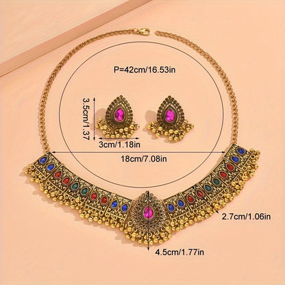 Vintage Peacock Jewelry Set, Sparkling Rhinestones - Ladies Bold Necklace and Earrings Combination, Suitable for Parties and Gifts
