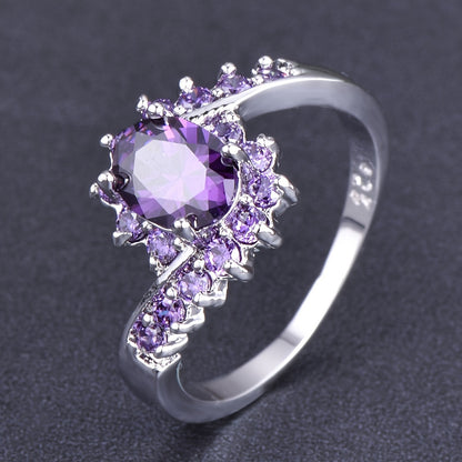 Elegant Bohemian Purple Oval Cut Cubic Zirconia Engagement Ring - Perfect for Parties and Gifts, Bohemian Style, Elegant Style