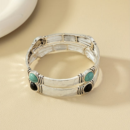 Simple retro natural stone turquoise elastic bracelet