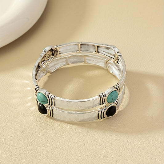 Simple retro natural stone turquoise elastic bracelet