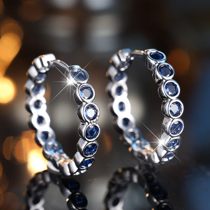 Luxury Ladies Halo Ring Earrings with Vivid Blue and Clear Cubic Zirconia - Elegant Copper Wedding Jewelry, Ideal Gift for Mom or Wife, Perfect for All Occasions, Small Ring Earrings