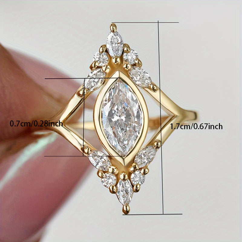 Elegant promise ring set with sparkling Zirconia, horse eye shape, symbolizing beauty and elegance, engagement/wedding ring, replica of luxury jewelry