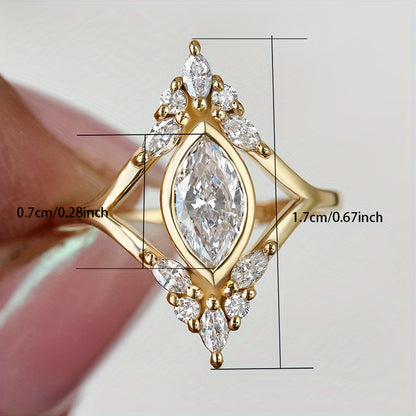 Elegant promise ring set with sparkling Zirconia, horse eye shape, symbolizing beauty and elegance, engagement/wedding ring, replica of luxury jewelry