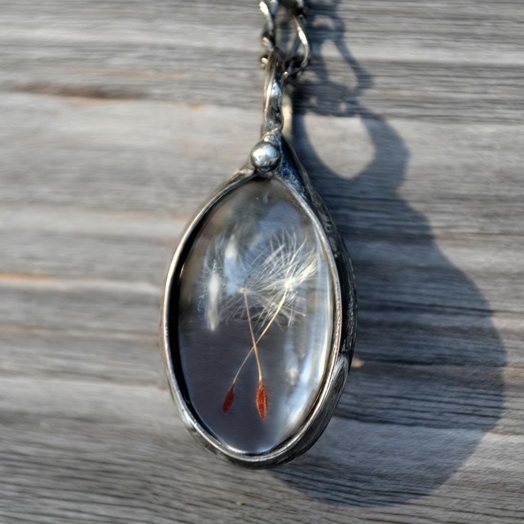 Stylish Vintage Dandelion Seed Wish Oval Time Glass Necklace