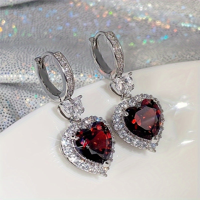 Aqua Blue Red Stone Heart Wedding Earrings Ladies Eternal Love Earrings Engagement Accessories Fashion Jewelry
