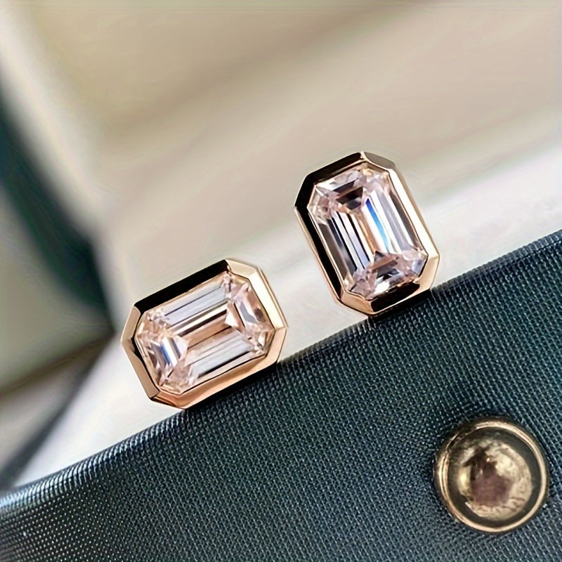 A pair of elegant and simple geometric stud earrings, synthetic Zirconia, April birthstone, copper nickel-plated, suitable for weddings and banquets, Valentine's Day gifts, suitable for all seasons