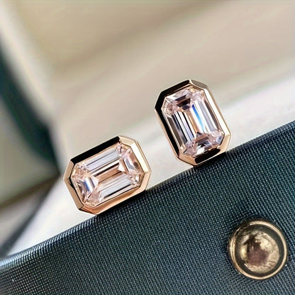 A pair of elegant and simple geometric stud earrings, synthetic Zirconia, April birthstone, copper nickel-plated, suitable for weddings and banquets, Valentine's Day gifts, suitable for all seasons