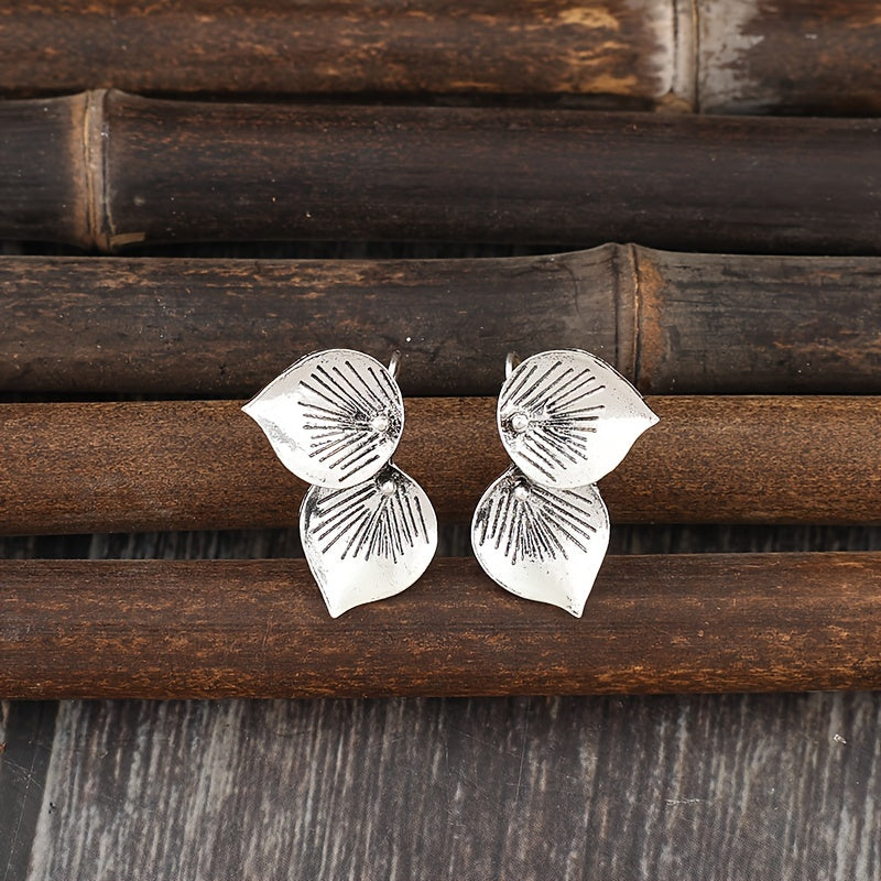 Retro minimalist style silver alloy petal drop earrings, stylish minimalist design, elegant jewelry accessories