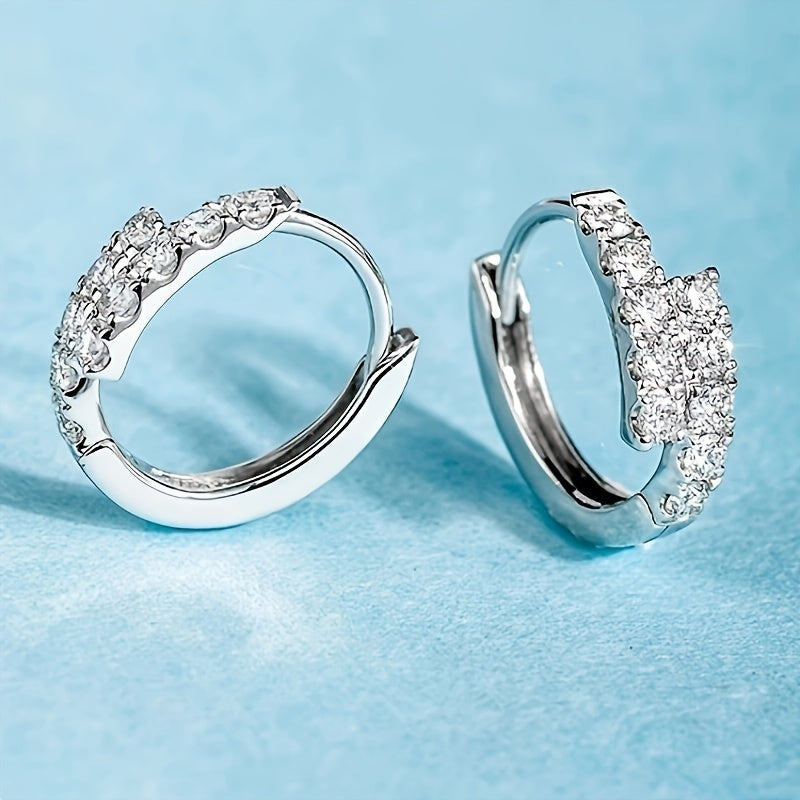 Ladies Elegant Simple Earrings - a pair of synthetic zircon paved copper rings, nickel-free plating, April birthstone, perfect for everyday wear and party occasions