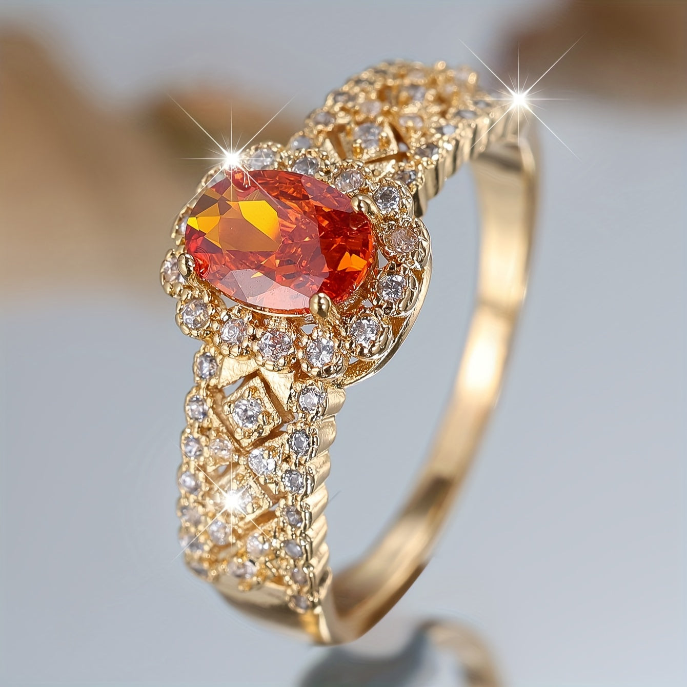 Ladies Elegant Bohemian Engagement Ring, Red Oval Gemstone with Synthetic Cubic Zirconia, Copper Ring, Luxury Wedding & Banquet Jewelry, All Season Accessories