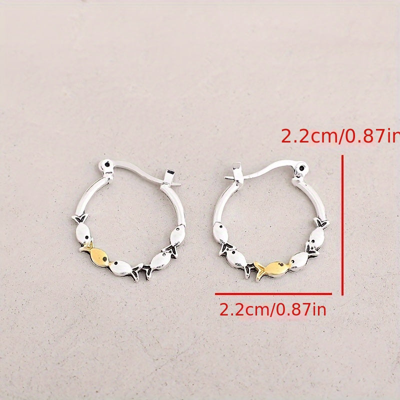Cross-border retro style new circle alloy earrings 5 small fish earrings