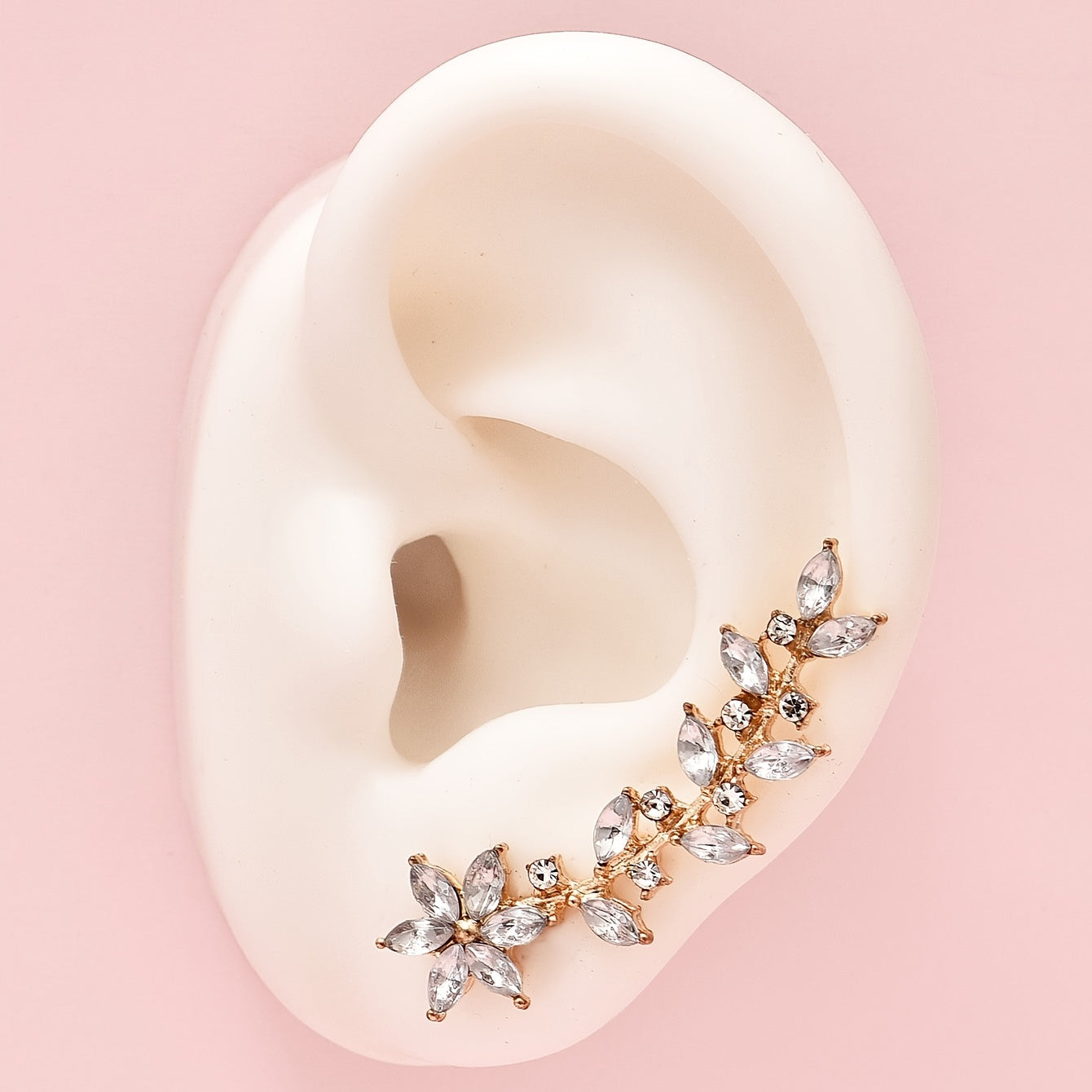 1 Pair of Bohemian Crystal Leaf Earrings - Rose Pendant and Earring Design, Women's Gold Zinc Alloy Fashion Jewelry, Perfect for Casual Clothing or Gifts, Women's Gifts | Clip-on Earrings | Crystal Decoration, Novel Earrings