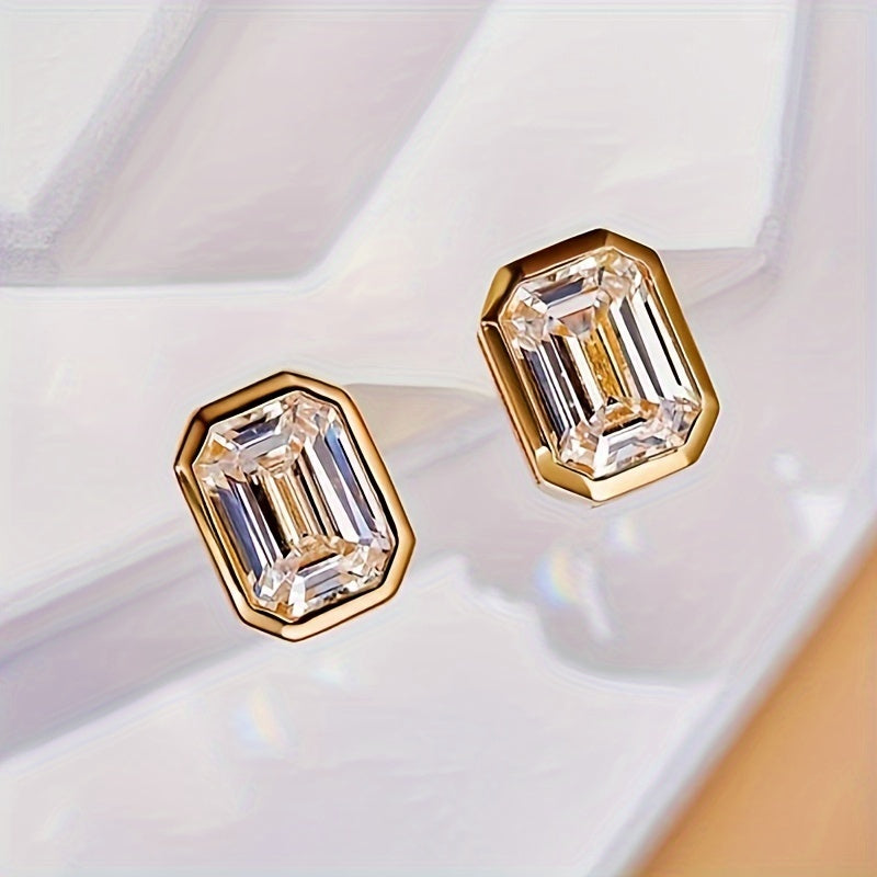 A pair of elegant and simple geometric stud earrings, synthetic Zirconia, April birthstone, copper nickel-plated, suitable for weddings and banquets, Valentine's Day gifts, suitable for all seasons
