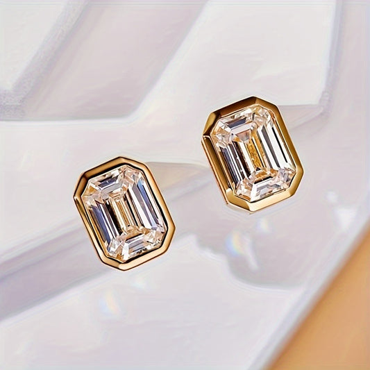 A pair of elegant and simple geometric stud earrings, synthetic Zirconia, April birthstone, copper nickel-plated, suitable for weddings and banquets, Valentine's Day gifts, suitable for all seasons
