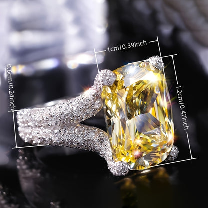 1 Elegant Classic Yellow Synthetic Diamond Engagement Ring, Copper Based, November Raw Stone, Perfect for Everyday and Party Occasions, Anniversary Gift Jewelry