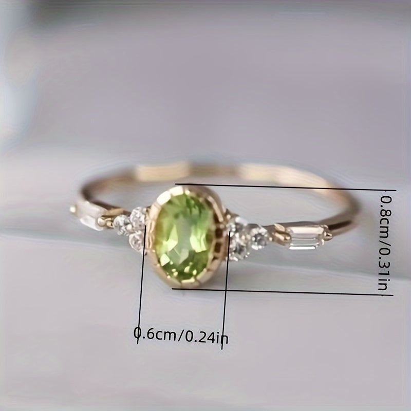 Vintage Oval Synthetic Green Zircon Anniversary Ring Women's, Copper Plated, April Birthstone, Everyday & Party Jewelry Accessories - 1 Piece