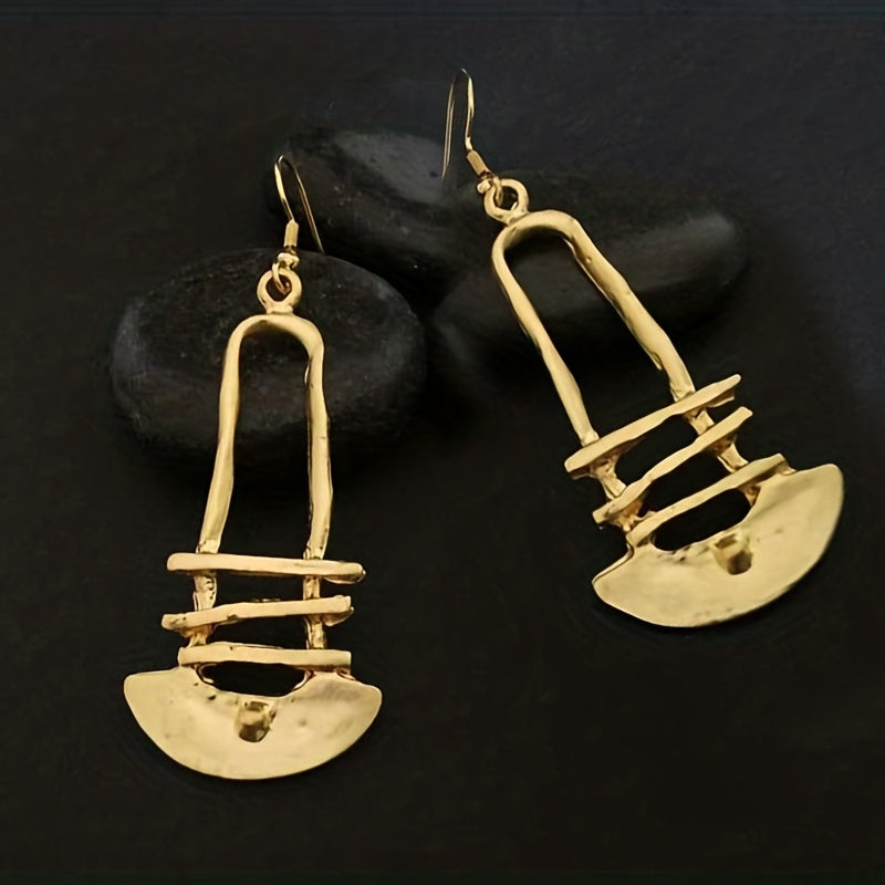 Retro simple hollow ladder design gold pendant earrings zinc alloy jewelry daily wear accessories fashion women's gifts