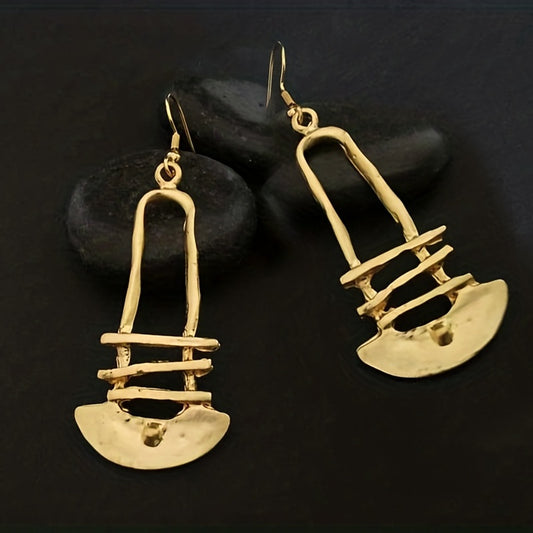 Retro simple hollow ladder design gold pendant earrings zinc alloy jewelry daily wear accessories fashion women's gifts