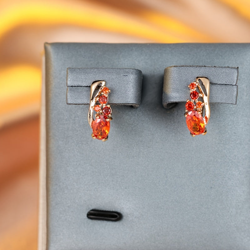 Gorgeous gold pendant earrings, red, yellow, blue, purple colorful gemstone set earrings, Women's engagement gift jewelry accessories