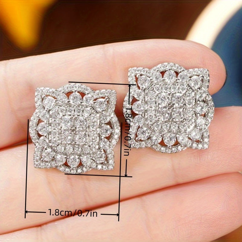 Sparkling Square Earrings, Copper Jewelry, Zircon Set, Fashion Luxury Style, Ladies Wedding Date Earrings