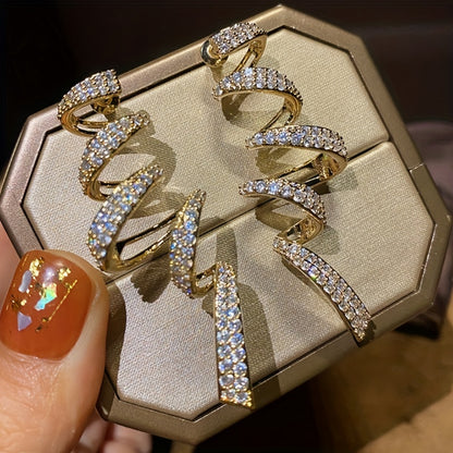 Spiral pattern shiny zircon inlaid pendant earrings, elegant luxury style, copper jewelry, exquisite women's gifts.